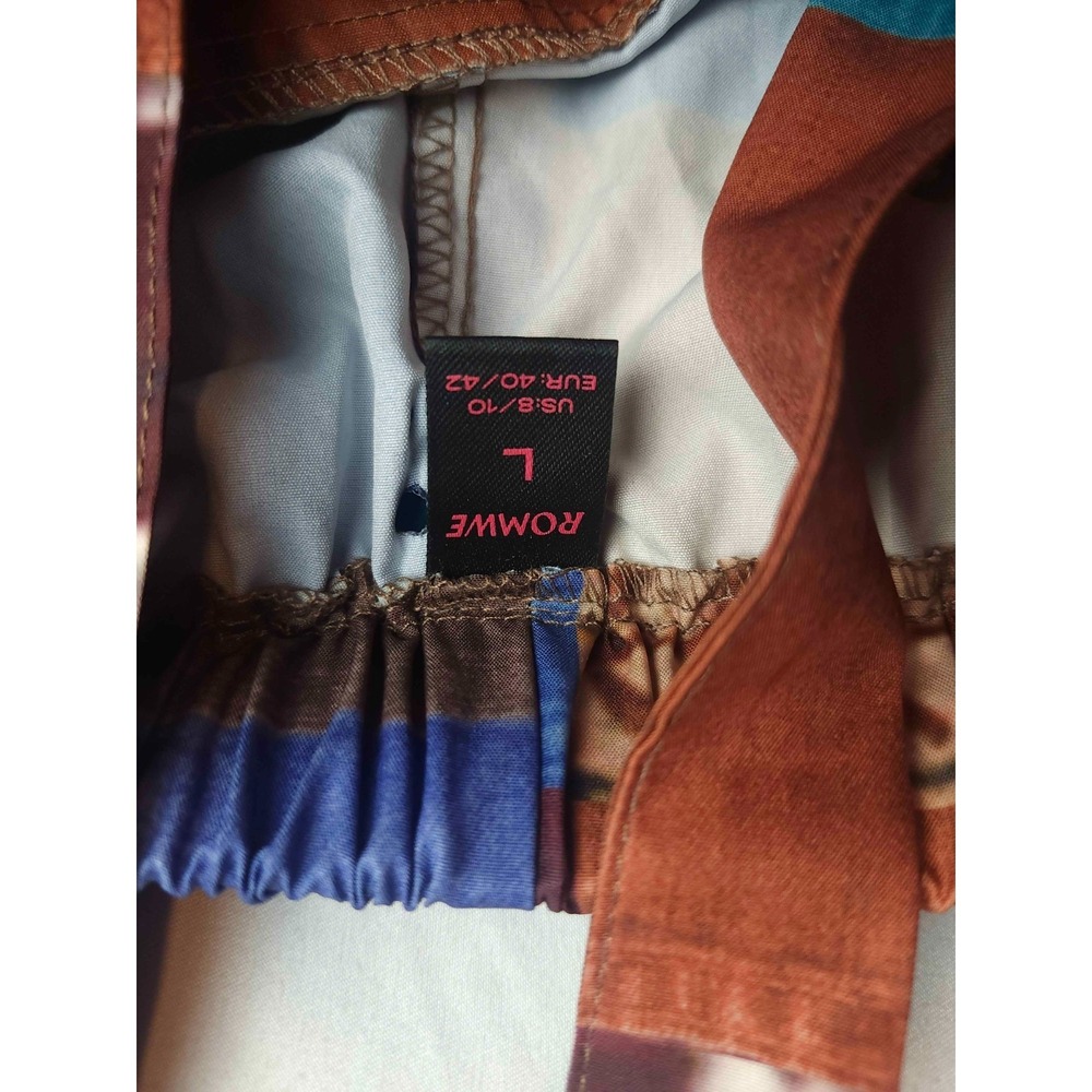 Romwe Patchwork Overalls Womens Size Large Brown Blue Boho Festival Artsy Casual - Picture 5 of 8
